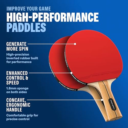 PRO-SPIN Portable Ping Pong Set with Retractable Ping Pong Net for Any Table, All-in-One Table Tennis Set with Ping Pong Paddles, Balls & Case, Table Top Family Game - color: 4-Player Set | Active Red