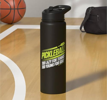 Pickleball Player Too Lazy For Tennis Too Young For Golf Stainless Steel Insulated Water Bottle - color: Black