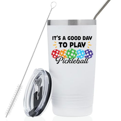 Onebttl Pickleball Gifts, Good Day to Play Pickleball, Insulated 20oz Stainless Steel Travel Tumbler with Lid