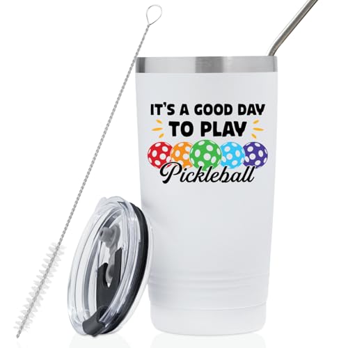 Onebttl Pickleball Gifts, Good Day to Play Pickleball, Insulated 20oz Stainless Steel Travel Tumbler with Lid
