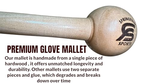 Baseball Glove Mallet (Hammer) for Youth & Adult, One-Piece Structure Baseball Glove Mallet, Wooden Shaping Hammer, Glove Wrap by Springfield Sports. The Best Stuff for Your Game Practice.