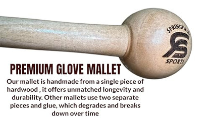 Baseball Glove Mallet (Hammer) for Youth & Adult, One-Piece Structure Baseball Glove Mallet, Wooden Shaping Hammer, Glove Wrap by Springfield Sports. The Best Stuff for Your Game Practice.