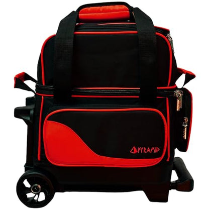 Pyramid Path Pro Deluxe Single Roller Bowling Bag With Separate Shoe Compartment (Up To US Mens Size 11), 2 Large Accessory Pockets, Padded Foam Ball Insert, Lifting Handles and Locking Square Handle - color: Pro Black/Red