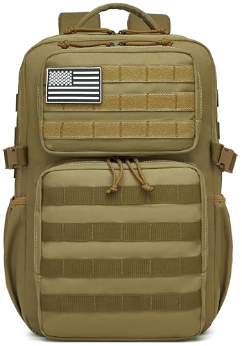 Wotony Military Tactical Backpack for Men Waterproof Daypack 3 Day Assault Pack Molle Bag with Water Bottle Holder - color: Khaki, size: 30L