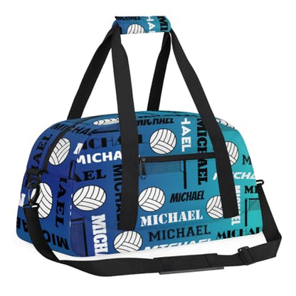 Custom Volleyball Gym Bag Duffel Bag for Women Men, Personalized Name Sport Bag Overnight Bags Customized Travel Weekender Bag, Blue - color: Blue