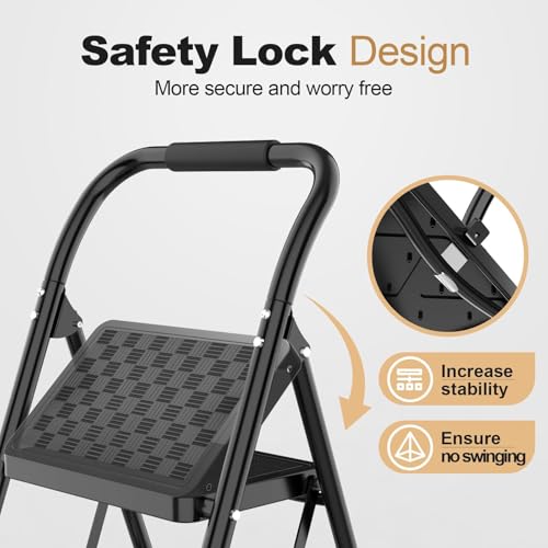 HBTower 2 Step Ladder, Step Stool for Adults,2 Step Ladder Folding Step Stool with Wide Pedal Ergonomic Design - size: 2-Step