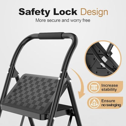 HBTower 2 Step Ladder, Step Stool for Adults,2 Step Ladder Folding Step Stool with Wide Pedal Ergonomic Design - size: 2-Step