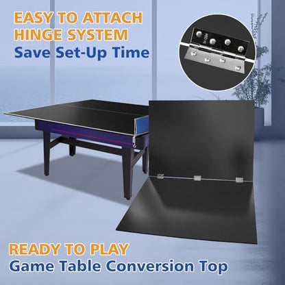 71" Foldable Table Tennis Conversion Top with Net - 12mm MDF Ping Pong Table Top with Pre-Assembled Design - Portable Indoor Game Table with EVA Foam Pads