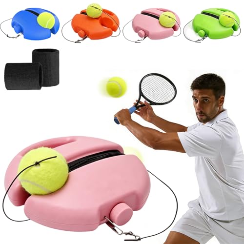 Solo Tennis Trainer Rebound Ball with String, Portable Tennis Practice Rebounder, Self Tennis Practice Rebounder Set, Training Equipment for Beginner Pracitce Training - color: Pink with 1 Ball