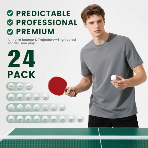 24 Pack 3-Star White Table Tennis Balls, Premium 40+ ABS Regulation Bulk Ping Pong Balls for Competition & Training, for Indoor/Outdoor Play