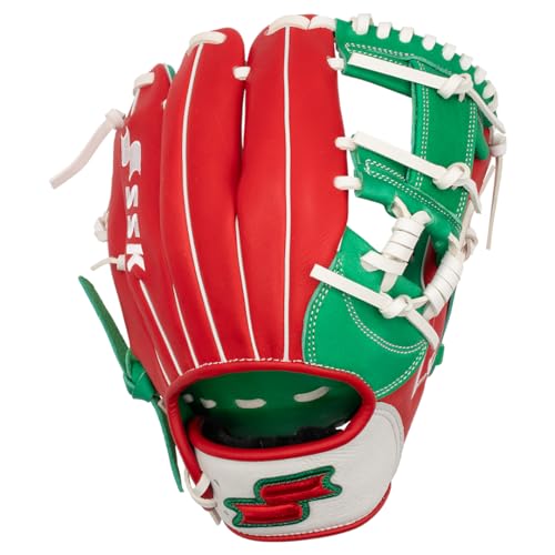 SSK Z5 Craftsman Infield Baseball Glove – 11.25” - 11.5” - 11.75” - 12” – Right & Left Hand Throw - color: Red/KellyGreen/White, size: 11.5" - Right Hand Throw