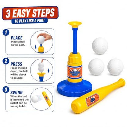 Baseball Training Tee Ball Popper Set with Bat & 3 Balls – Pop Up Hitting Trainer for Baseball Swing Practice