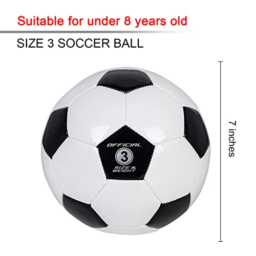 Kids Soccer Ball Sizes 3 Practice Traditional Soccer Balls Classic for Youth Perfect for Outdoor Indoor Match or Game Black-White 3Pcs with 1 Plastics Pump
