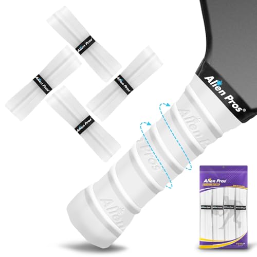 ALIEN PROS Pickleball Overgrip (4-Pack) with Ridges for Better Grip Control - Precut and Dry Feel Pickleball Grip Tape - Non-Slip Pickleball Paddle Grip Tape for High Performance - color: White