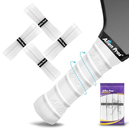 ALIEN PROS Pickleball Overgrip (4-Pack) with Ridges for Better Grip Control - Precut and Dry Feel Pickleball Grip Tape - Non-Slip Pickleball Paddle Grip Tape for High Performance - color: White