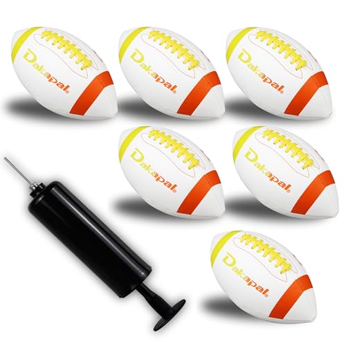 Dakapal 6 Pack Football Size 6 Junior Sized Ball with Textured Grip for Kids Youth Practice, Match and Scrimmage Play Indoors & Outdoors All Weather Use with Pump - color: Yellow/Orange