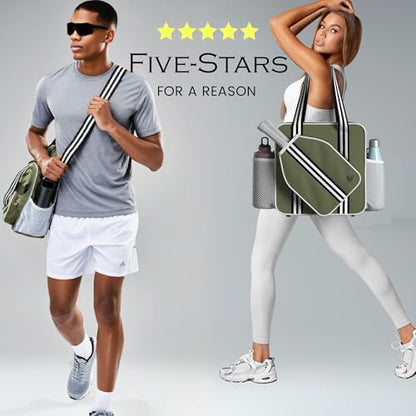 Pickleball Tote Bag - Detachable Cooler & Fence Hooks – Large Sports Bag for Women & Men, Holds Paddles & Balls - color: Khaki