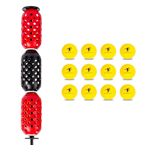 Baseball & Softball Swing Trainer and 12 Durable Foam Balls, Boost Your Bat Speed by Up to 20+ MPH, Unlock Swing Speed Increases. Great Gift for Baseball and Softball - color: Black/Red, size: Aero Bat Pro+12 Soft Training Balls