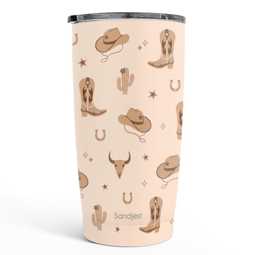 SANDJEST Cowgirl Tumbler 20oz, Stainless Steel Travel Cup with Lid, Insulated Coffee Mug, Cowgirl Gifts for Women Girls Friends Sisters on Birthday Christmas (Beige) - color: Cowgirl 1