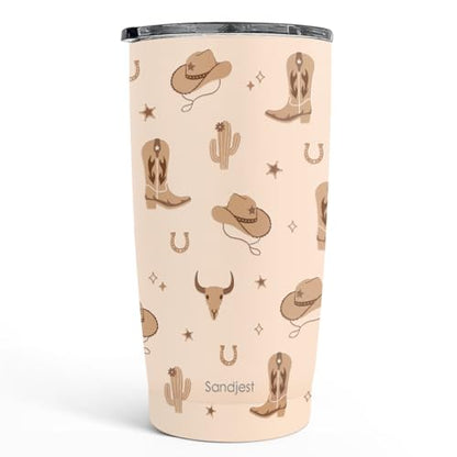 SANDJEST Cowgirl Tumbler 20oz, Stainless Steel Travel Cup with Lid, Insulated Coffee Mug, Cowgirl Gifts for Women Girls Friends Sisters on Birthday Christmas (Beige) - color: Cowgirl 1