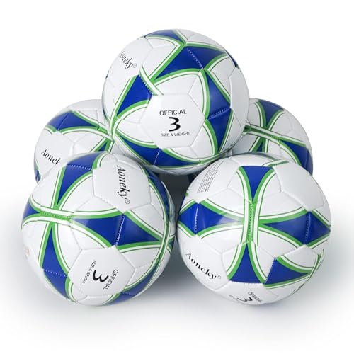 Aoneky Soccer Ball with Pump - color: 10 Pack with 1 Pump - White/Blue/Green, size: 3