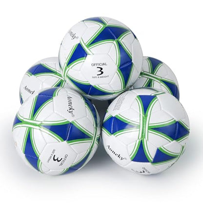 Aoneky Soccer Ball with Pump - color: 10 Pack with 1 Pump - White/Blue/Green, size: 3