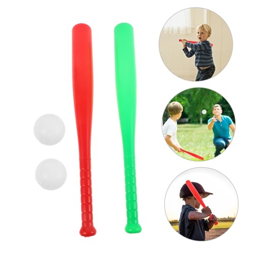 Luxshiny 2 Sets Baseball Bat Lightweight Soft Plastic Baseball for Outdoor Training and Parent Activities in Red and Green