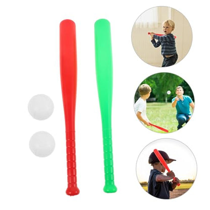 Luxshiny 2 Sets Baseball Bat Lightweight Soft Plastic Baseball for Outdoor Training and Parent Activities in Red and Green