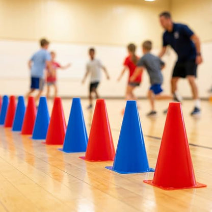 Hoteam 30 Pieces 9 Inch Traffic Cones Plastic Sport Agility Training Safety Cones Soccer Practice Equipment for Basketball Football Drills Exercise, Outdoor Activity and Events - color: Red,Blue