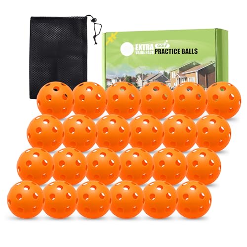 FINGER TEN Golf Practice Balls Plastic Colored Value 12/24/36/50 Pack, Limited Flight Sports Training Ball for Men Women, Indoor Outdoor Driving Range Backyard Use - color: Orange, size: 24 Pack