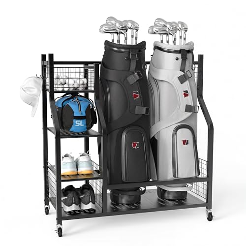 PLKOW Golf Bag Storage Garage Organizer, Extra Large Size Golf Bag Storage Stand and Golf Equipment Rack for Garage,Shed, Basement - color: 2 golf bag rack