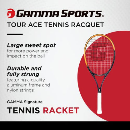 Gamma Tour Ace Tennis Racket, 27 Inch - Premium Pre-Strung Adult Racket for Men & Women - Large Sweet Spot, Perfect Balance Between Power and Control
