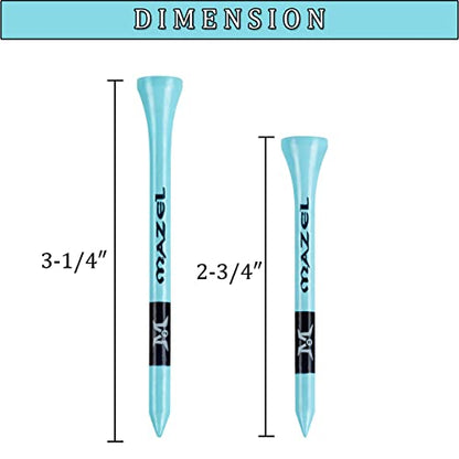 MAZEL Natural Wood/Bamboo Golf Tees 2 3/4 Inch & 3 1/4 Inch,Pack 50 or 120,Reduce Friction & Side Spin,More Stable Golf Tees