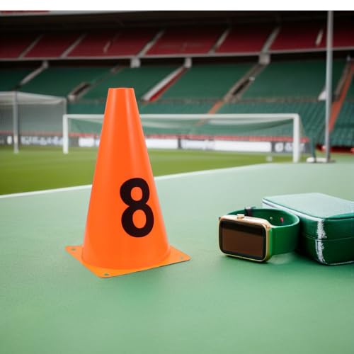 10pcs Soccer Agility Training Cones Set, 23cm Plastic Numbered Spot Markers 0-9 for Football Field Drills and Speed Agility Exercises