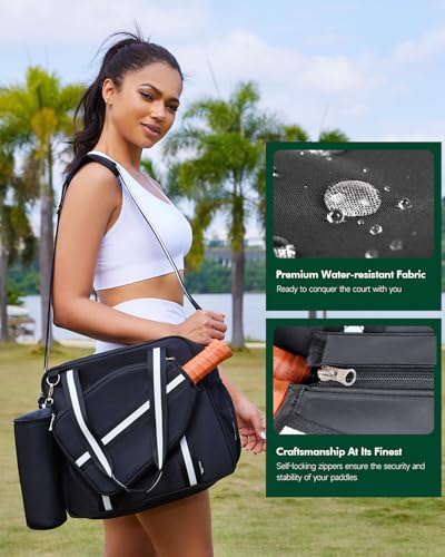 Pickleball Bag for Women 2-in-1 Tote & Crossbody with Fence Hook Holds 2 Paddles & Detachable Ball Bag Court to Street