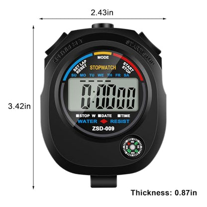 2 Pack Digital Stop watch Timer with 2 Whistle Set | Water resistant Stopwatch with Large Display Date, Time & Alarm | Sports Stopwatch for Swimming, Running and Fitness | Perfect for Coaches | Black