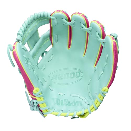 Wilson Spring 2026 A2000® Baseball Gloves - color: Flamingo / Seafoam / Optic Yellow, size: Infield: 11.5"