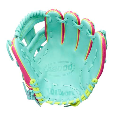 Wilson Spring 2026 A2000® Baseball Gloves - color: Flamingo / Seafoam / Optic Yellow, size: Infield: 11.5"