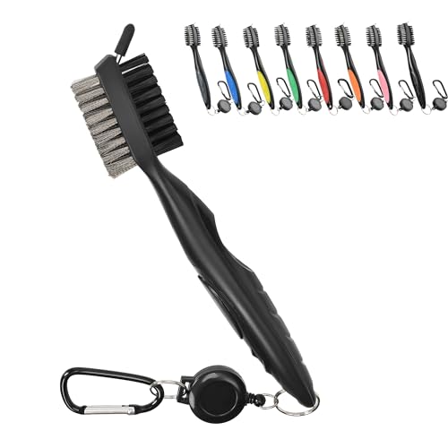 Mile High Life Golf Club Brush, Club Groove Cleaner with 2 Ft Retractable Extension Cord and Aluminum Carabiner, Golf Bag Accessories for Men and Women - color: Black