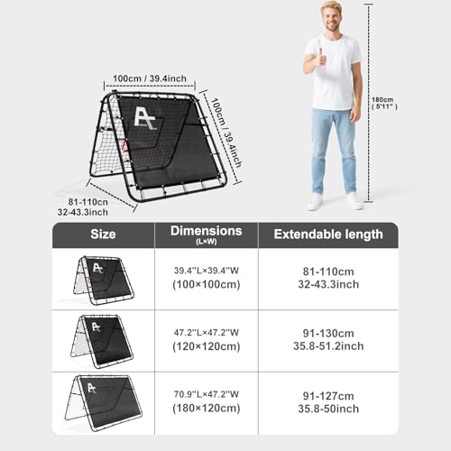 Adjustable Soccer Rebound Net | Double-Angle Soccer Trainer with Steel Frame | Portable Folding Rebounder for Passing & Shooting Practice | Outdoor Sports Equipment for Youth & Adult - size: 4×4×4.3FT