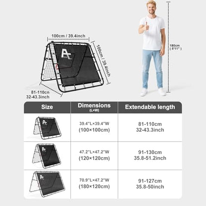 Adjustable Soccer Rebound Net | Double-Angle Soccer Trainer with Steel Frame | Portable Folding Rebounder for Passing & Shooting Practice | Outdoor Sports Equipment for Youth & Adult - size: 4×4×4.3FT