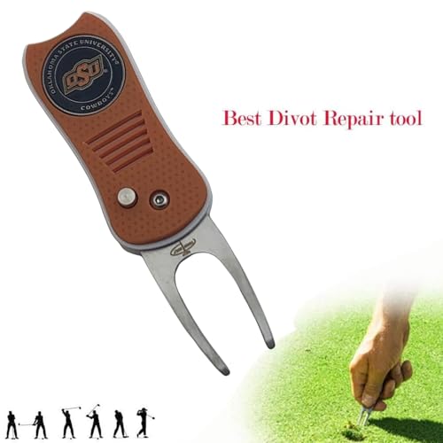 Switchblade Divot Repair Tool with Logo Printed Removable Magnetic Ball Marker-Best Divot Fixer - style: Oklahoma State Cowboys