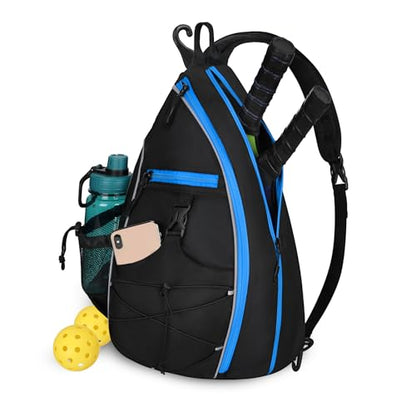Goloni Pickleball Sling Bag for Men Women, Lightweight Pickleball Backpack with Fence Hook - color: Black Blue