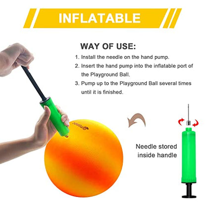 Four Square Balls, 8.5 Inch Playground Ball for Kids Outdoor Dodgeball Kickball Handball Game with Hand Pump - color: Multicolor (4 balls)