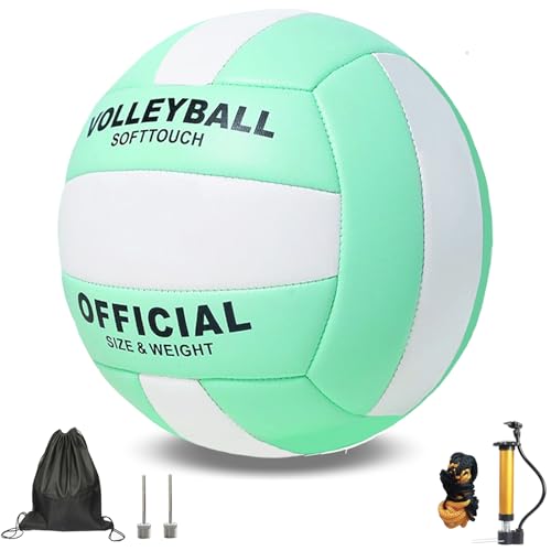 ZLY Volleyball,Official Size 5 Volleyballs for Indoor Outdoor,Soft Touch Volleyballs for Beach Play Pool Training Game with Ball Pump - color: Green