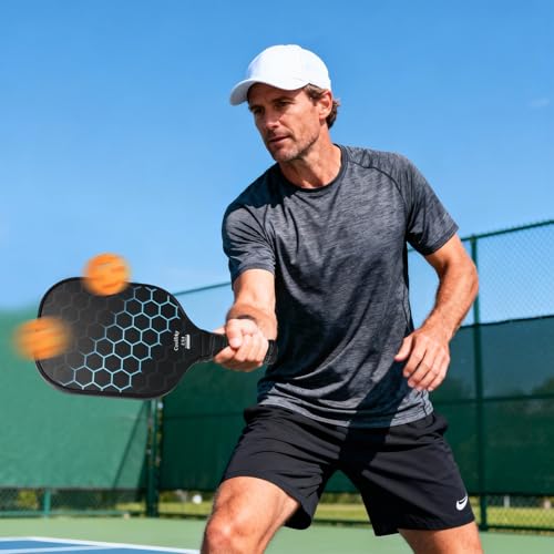 Fiberglass Pickleball Paddles Set of 2 with Balls and Bag - 4 Premium Indoor/Outdoor Pickleballs, Portable Carry Case, Durable Paddles for Men, Women, Beginners & All Skill Levels