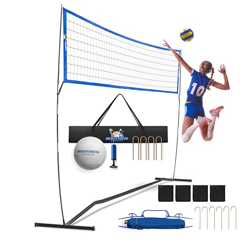 Outdoor Volleyball Net for Backyard. 12FT/20FT/32FT, 4 Adjustable Height Options, Ball with Pump, Boundary Markers, Carry Case and Stakes Included