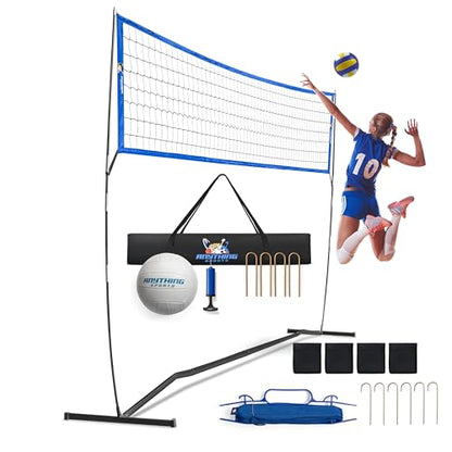 Outdoor Volleyball Net for Backyard. 12FT/20FT/32FT, 4 Adjustable Height Options, Ball with Pump, Boundary Markers, Carry Case and Stakes Included