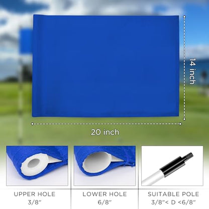KINGTOP Standard Golf Flags with Tube Inserted, All 20" L x 14" H, Practice Putting Green Flag for Yard, Tournament Course, 420D Nylon PGA Regulation Chipping Pin Flag - color: 20x14 Inch- Blank Blue- 3pk