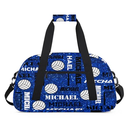Custom Volleyball Gym Bag Duffel Bag for Women Men, Personalized Name Sport Bag Overnight Bags Customized Travel Weekender Bag, Navy Glitter - color: Navy Glitter